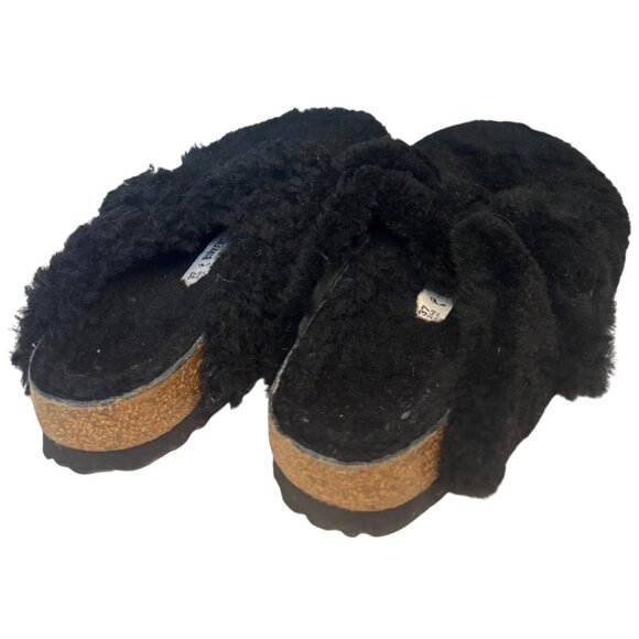 Birkenstock Boston Big Buckle Teddy Black Platform Clog Size 6 New - Picture 7 of 15